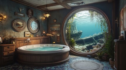 underwater bathroom with shipwreck view