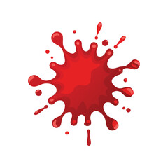 Blood splash vector illustration. Realistic dripping red liquid blot, horror stain shape for Halloween or crime design.

