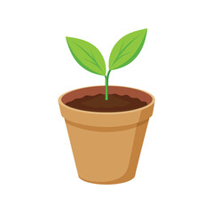 Young seedling in biodegradable natural fiber pot vector illustration. Eco-friendly plant growth, sustainable gardening concept.

