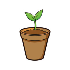 Young seedling in biodegradable natural fiber pot vector illustration. Eco-friendly plant growth, sustainable gardening concept.

