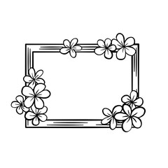 Flowers Doodle Line Wood Rectangle Frame. Vector illustration for decorate logo, text, greeting cards and any design.