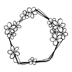 Flowers Doodle Line Pentagon Frame. Vector illustration for decorate logo, text, greeting cards and any design.