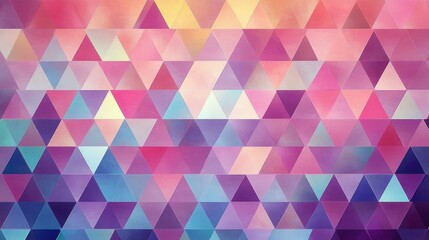 Obraz premium Colorful geometric pattern composed of repeating transparent triangles in various shades of pink, purple, blue, and peach creating a harmonious abstract mosaic