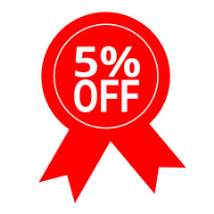 Exclusive 5% Off Discount Badge Red Ribbon Sale Promotion Graphic