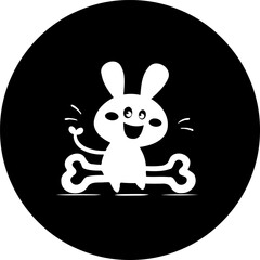 Whimsical rabbit illustration on a black backdrop creating a playful visual