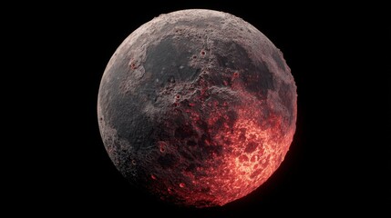 Fototapeta premium Stunning Close-up View of a Detailed Planet Surface with Fiery Craters and Textures in Cosmic Space