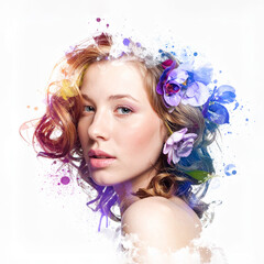 digital art woman and flowers