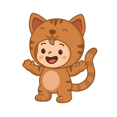 cartoon illustration of a boy wearing a cat costume