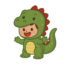 cartoon illustration of a boy wearing a dinosaurus costume