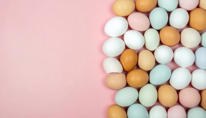 A cluster of fresh, white eggs arranged neatly on a soft pink background, creating a vibrant contrast that highlights the eggs' smooth texture and natural sheen.