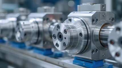 Fototapeta premium Alignment pump. Industrial machinery components with a focus on precision engineering and metallic surfaces.