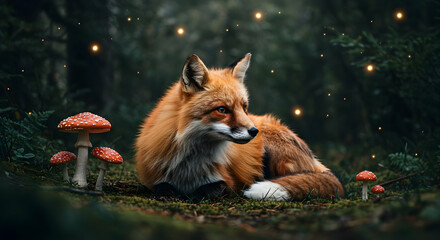 Obraz premium Red fox, Vulpes vulpes, Woods, Enchanting Fox in a Magical Forest