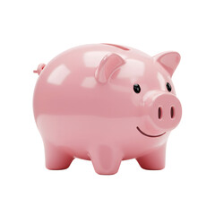 Obraz premium 可愛いピンクの貯金箱、幸せな表情で貯蓄促進