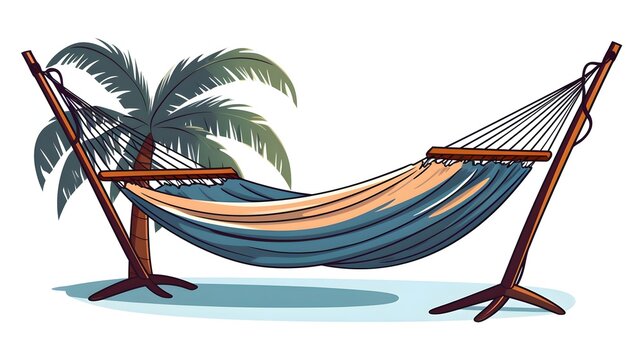 blue hammock with palm tree, relaxing scene clip art preview
