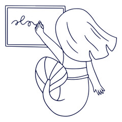 Mermaid writing on a board