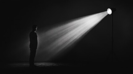 man silhouetted in spotlight