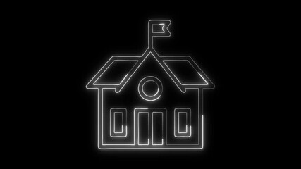 Neon School icon isolated on black background HD Video motion graphic animation
