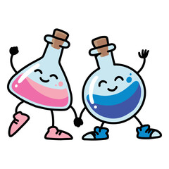 Two blue and pink flasks