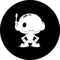 Monochromatic Robot Illustration on Black Backdrop for Sci-Fi Concept Design