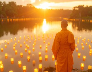 Tranquil Monk at Sunset