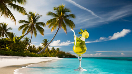 Refreshing Mojito Cocktail on a Tropical Beach