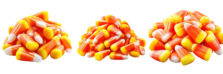 Candy corn pile. Isolated on white background. Halloween treat