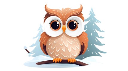 Cartoon Winter Vector Illustration of Owl Bird for Creative Designs