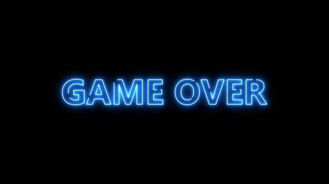 pink color neon glowing game over text icon animated. neon text with neon lines animation