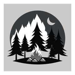 Campfire in Snowy Forest Landscape