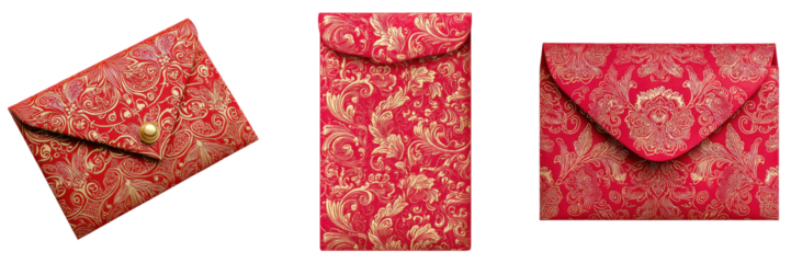 Red envelope with gold pattern. Isolated on white background. Lunar gift item