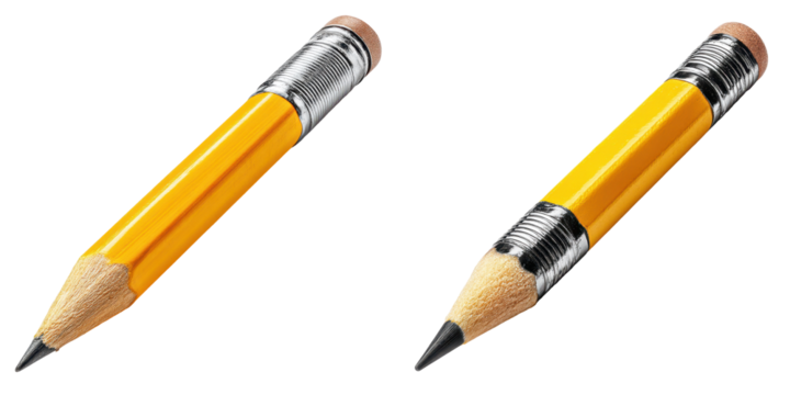 Single sharpened pencil with eraser tip, essential tool for writing or sketching, isolated on white background