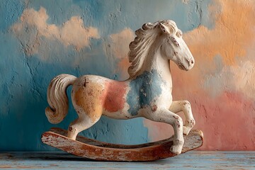 Antique painted rocking horse toy display