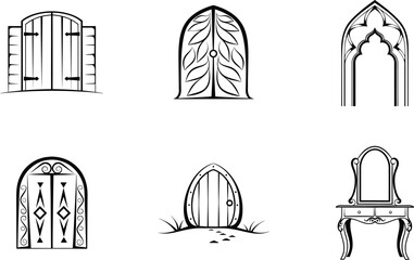 Assortment of decorative doorways and arches featuring unique designs in vector format