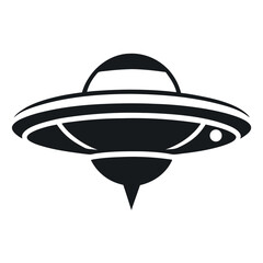 Simple black and white illustration of a flying saucer.