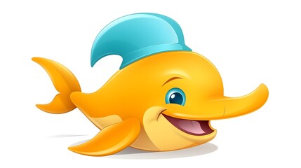 Whimsical Dolphin Wearing Yellow Hat Vector Illustration for Designs