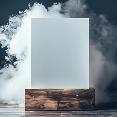 Dramatic presentation with smokey mist and a blank vertical canvas display