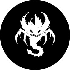 Stylized black and white depiction of a fierce, stylized, creature emblem