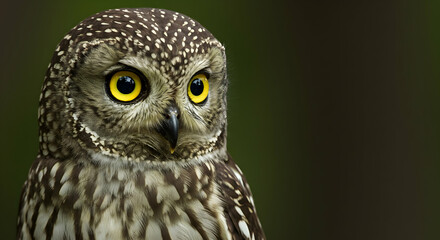 Bird, Bird of prey, Raptor, Close-up Portrait of a Spotted Owl with Bright Yellow Eyes