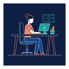 Person Working at Desk Illustration
