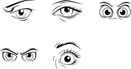 Fototapeta premium Collection of expressive cartoon eyes with various emotions and different expressions illustrations