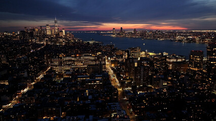 Night Skyline Of New York Skyline At Manhattan In New York United States. Night City Landscape. Financial District. New York Skyline At New York United States. Highrise Buildings Scenery. 