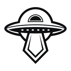 Simple black and white illustration of a flying saucer.