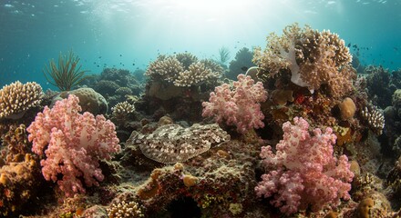 Naklejka premium Flatfish on Coral Reef Underwater Scene