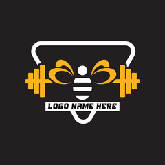 Bee gym barbell fitness logo icon vector template