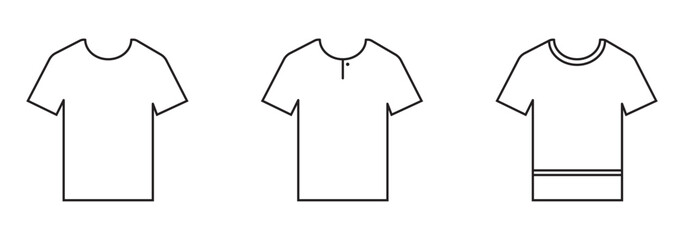 T shirt vector icon in black color, Vector Black outlined t-shirt icon with short sleeves and round neckline on a white background eps 10