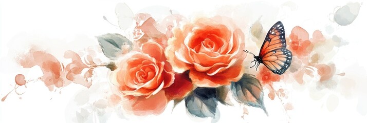 Delicate watercolor roses and butterfly (1)