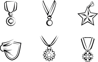 Set of outline medals and awards icons achievement and recognition symbols