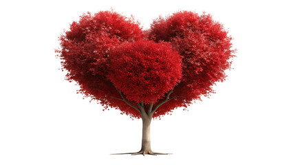 A beautiful tree shaped like a heart with vivid red foliage against a black background