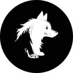 Stylized canine silhouette, monochrome design on circular background, minimalist emblem