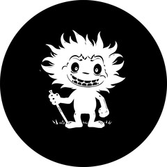 Whimsical Creature Illustration in stark Black and White, for diverse applications